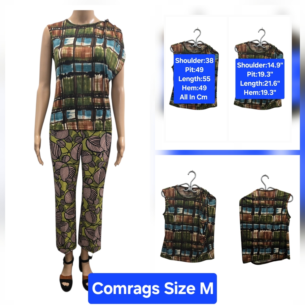 Comrags Women's Multicolor Plaid Sleeveless Top - Green/Brown/Blue